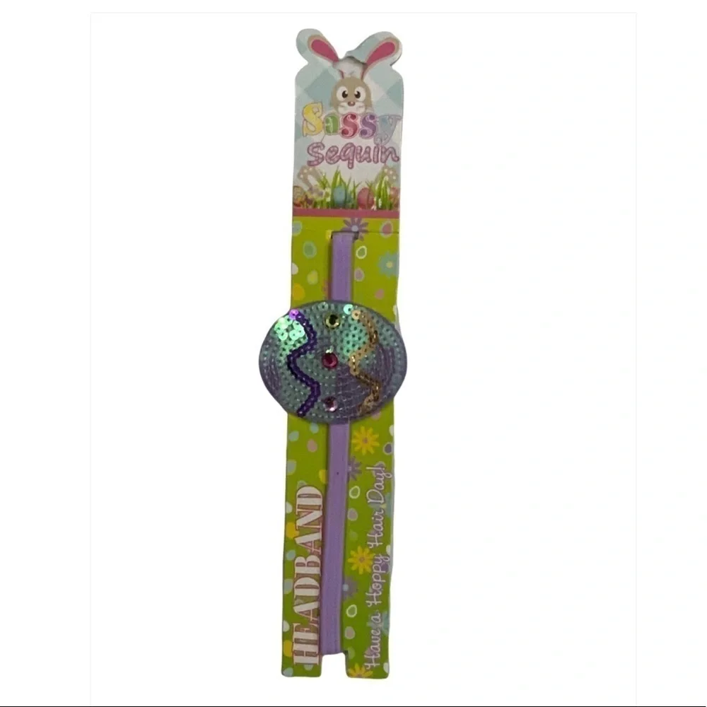 Sassy Sequin Easter Egg Headband Elasticized Easter Lavender Purple Girls Age 6+